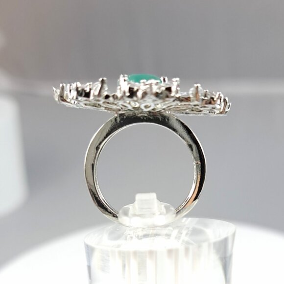 Gorgeous Intricate Clear CZ and Mint Adjustable Ring - Picture 3 of 4